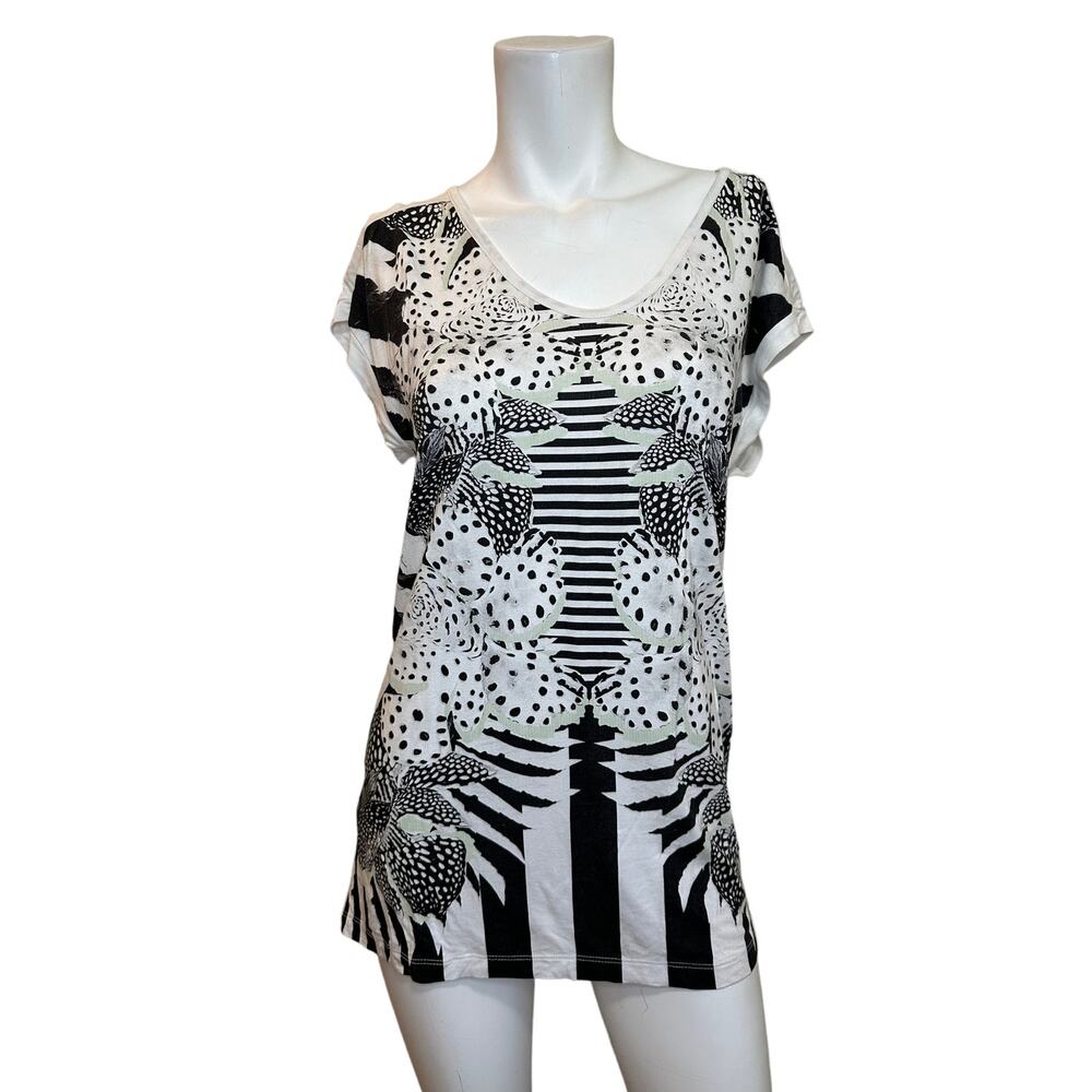Just Cavalli White & Black Animal Print Geometric Design Short Sleeve T-Shirt XS - Picture 10 of 10